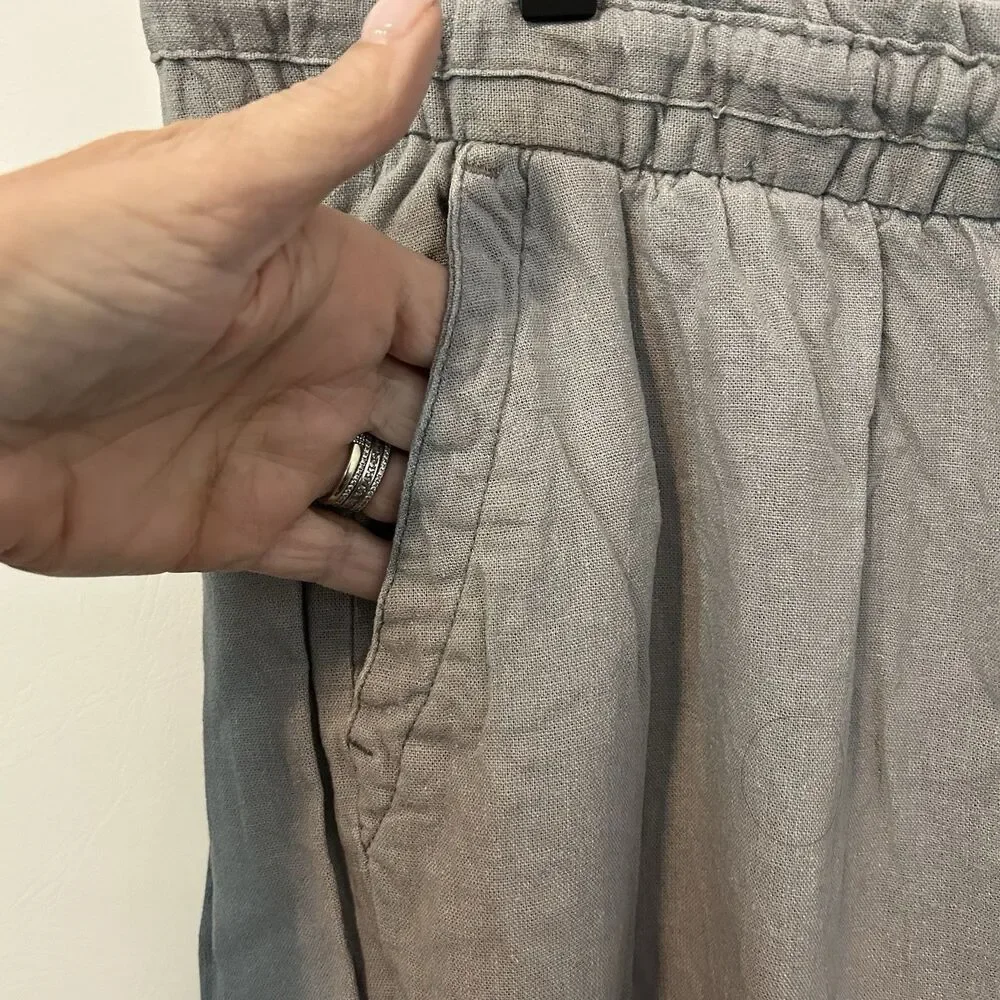 Old Navy Pants Women Size L Gray Linen Blend Drawstring Elastic Waist Coastal